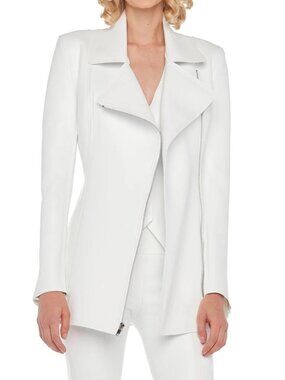 Norma Kamali  White Pickleball Leather Jacket, XS